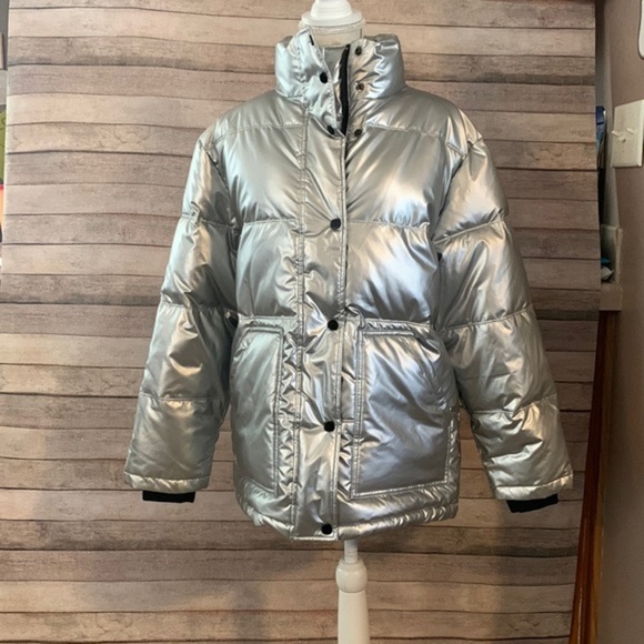 TopShop Women’s Sliver Zipper & Button Up Coat. Size 8 - Picture 1 of 9